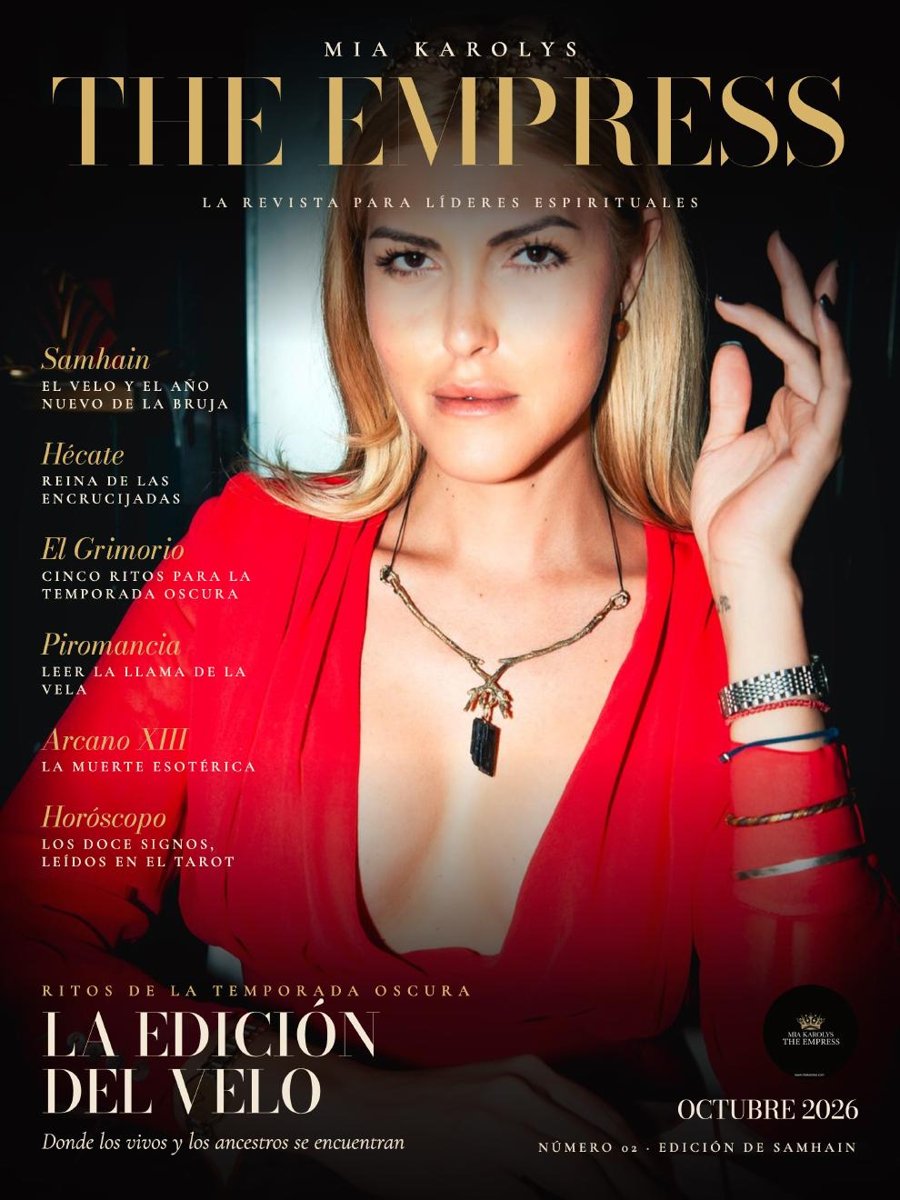 Portada de la revista The Empress, octubre 2026, La Edición del Velo, con Mia Karolys de rojo